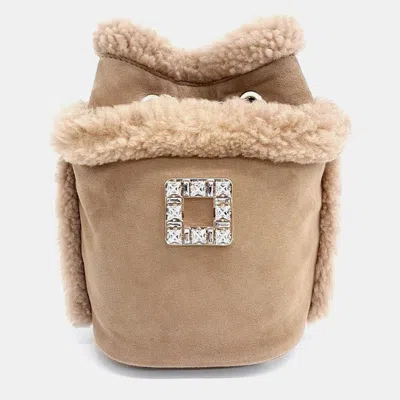 Pre-owned Roger Vivier Tres Vivier Suede Shearling Backpack In Brown