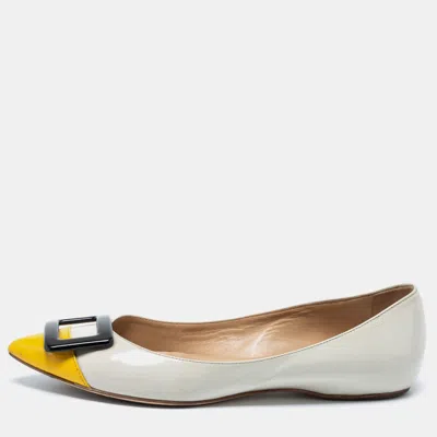 Roger Vivier Tri-color Patent Leather Trompette Ballet Flats In Gray