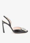 Roger Vivier Trompette Metal Buckle Slingback Pumps In Patent Leather In Black