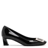 ROGER VIVIER TROMPETTE 45 METAL BUCKLE BLACK PATENT PUMPS