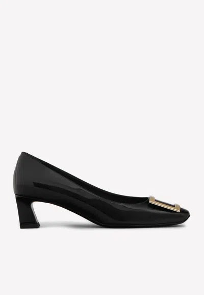 Roger Vivier Trompette 45 Metal Buckle Pumps In Patent Leather In Black