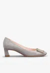 Roger Vivier Belle Vivier 45 Metal Buckle Pumps In Patent Leather In Gray