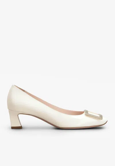 Roger Vivier Trompette 45 Metal Buckle Pumps In Patent Leather In Off-white