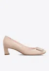 Roger Vivier Trompette 45 Metal Buckle Pumps In Patent Leather In Pink