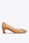 Roger Vivier Belle Vivier 45 Metal Buckle Pumps In Patent Leather In Brown