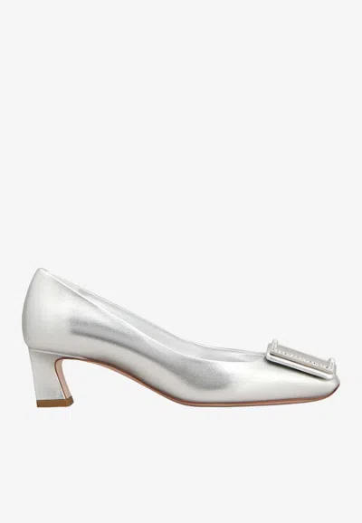 Roger Vivier Trompette 45 Pumps In Metallic Leather In Silver