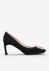 Roger Vivier Trompette 70 Crystal Buckle Satin Pumps In Black