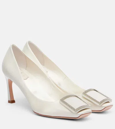 Roger Vivier Trompette 70 Embellished Satin Pumps In White