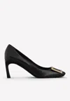 Roger Vivier Trompette 70 Metal Buckle Pumps In Patent Leather In Black