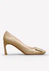 Roger Vivier Trompette 70 Metal Buckle Pumps In Patent Leather In Beige