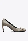 Roger Vivier Trompette 70 Metal Buckle Pumps In Patent Leather In Beige