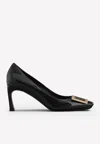 Roger Vivier Trompette 70 Metal Buckle Pumps In Patent Leather In Black