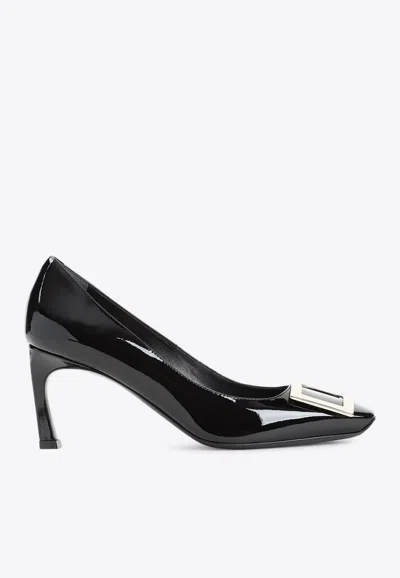 Roger Vivier Trompette 70 Metal Buckle Pumps In Patent Leather In Black