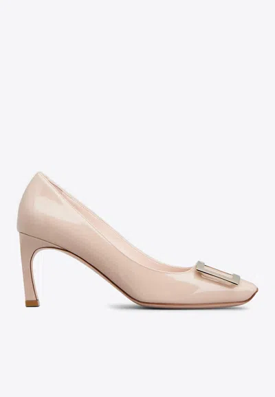 Roger Vivier Trompette 45 Metal Buckle Pumps In Patent Leather In Pink