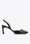 Roger Vivier Trompette Metal Buckle Slingback Pumps In Patent Leather In Black