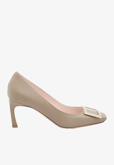 Roger Vivier Trompette 70 Square-buckle Leather Pumps In Neutral
