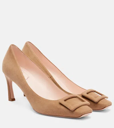 Roger Vivier Trompette 70 Suede Pumps In Sand