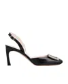 Roger Vivier Trompette Metal Buckle Slingback Pumps In Patent Leather In Black
