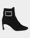 Roger Vivier Black Trompette Suede Ankle Boot In Black