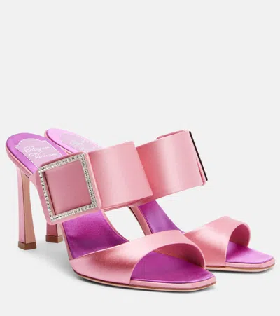 Roger Vivier Trompette 85 Embellished Satin Mules In Pink