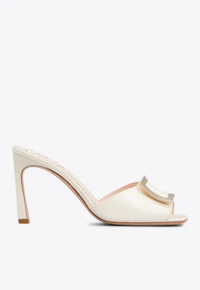 ROGER VIVIER TROMPETTE 85 METAL BUCKLE MULES IN PATENT LEATHER