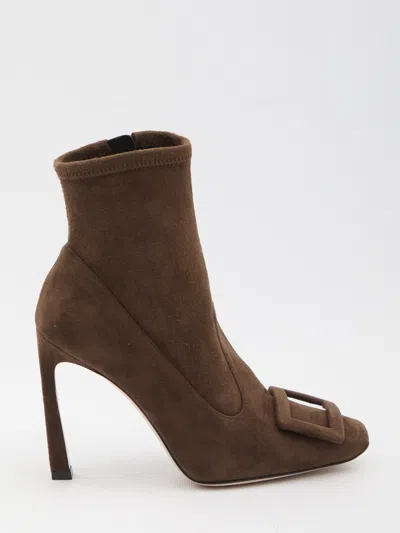 Roger Vivier Trompette Ankle Boots In Suede In Brown