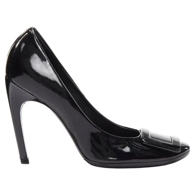 Pre-owned Roger Vivier Trompette Black Patent Leather Buckle Curved Heel Pumps Eu38