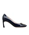 Roger Vivier Patent Leather Belle Vivier Pumps With Maxi Buckle 8cm In Blue