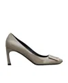 Roger Vivier Trompette 70 Metal Buckle Pumps In Patent Leather In Gray