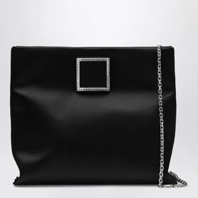 Roger Vivier Trompette Strass Satin Clutch Chain Strap In Black