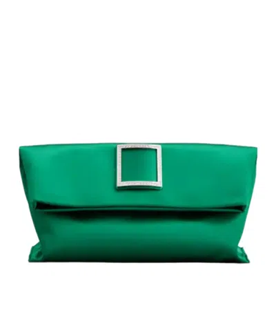 Roger Vivier Trompette Clutch In Satin In Green