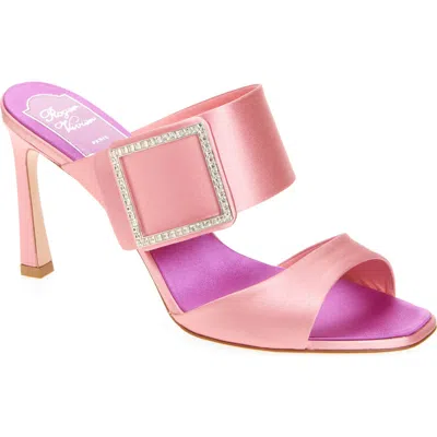 Roger Vivier Trompette 85 Crystal-embellished Satin Mules In Pink