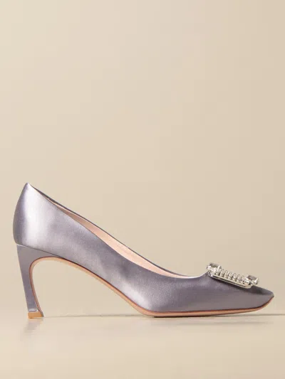 Roger Vivier Trompette Crystall Pumps In Satin In Gray