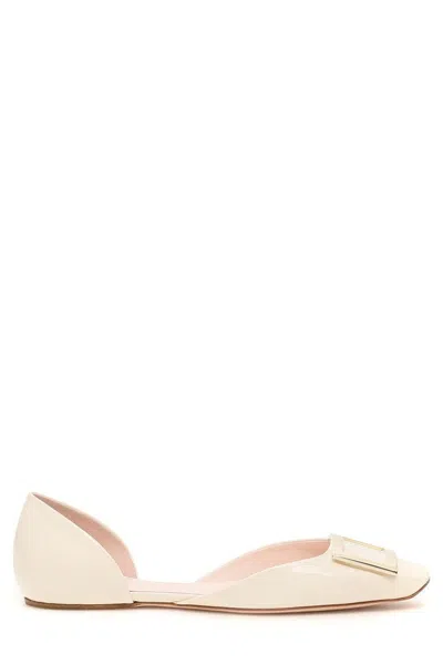 Roger Vivier Square Toe Patent Leather Ballerina Flats In White