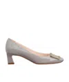 Roger Vivier Trompette Embellished Buckle Detailed Pumps In Gray
