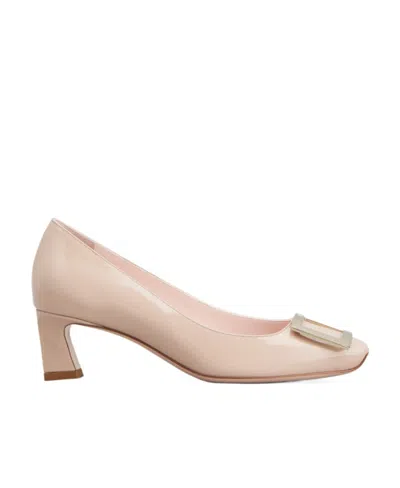 Roger Vivier Trompette Embellished Buckle Pumps In Nude