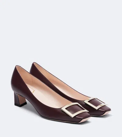 Roger Vivier Pointed Toe Pumps With Square Buckle Detail In Burgundy
