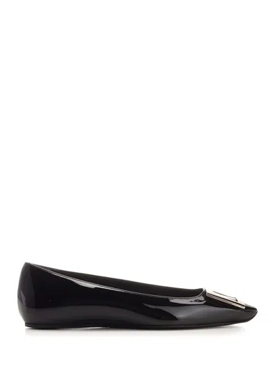 Roger Vivier Trompette Bellerine Glossed-leather Ballet Flats In Black
