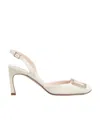 Roger Vivier Trompette 100 Metal Buckle Slingback Pumps In Leather In White