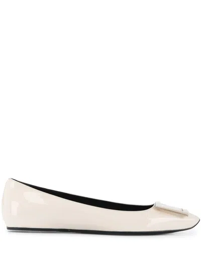 Roger Vivier Trompette Patent Leather Ballet Flats In White
