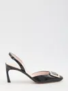 Roger Vivier Trompette Metal Buckle Slingback Pumps In Patent Leather In Black