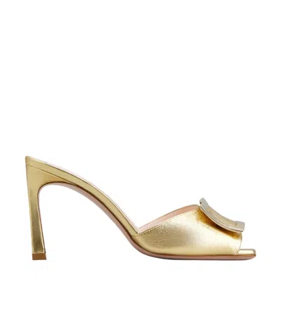 Roger Vivier Trompette Metal Clasp High-heeled Sandals In Gold