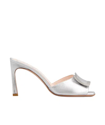 Roger Vivier Trompette Metal Clasp High-heeled Sandals In Silver
