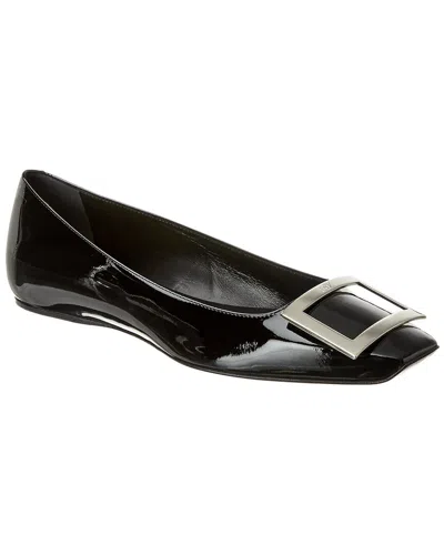Roger Vivier Trompette Metal Buckle Ballerinas In Black Leather