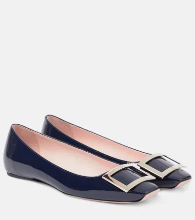 Roger Vivier Trompette Patent Leather Ballet Flats In Navy