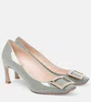 Roger Vivier Gray Calfskin Pumps With Golden Buckle And 7cm Stiletto Heel In Grey