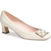 Roger Vivier Square Leather Pumps With Low Block Heel In Natural