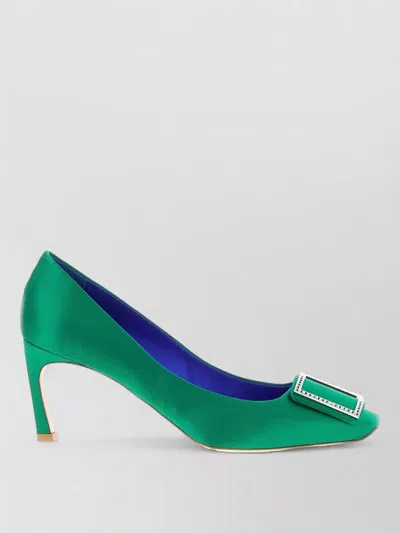 Roger Vivier Trompette Pumps Jewel Buckle Pointed Toe In Green