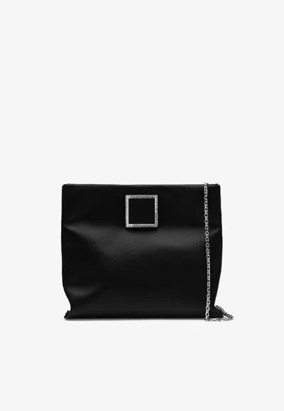 Roger Vivier Trompette Satin Clutch Bag In Black