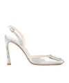 Roger Vivier Trompette 100 Metal Buckle Slingback Pumps In Leather In White